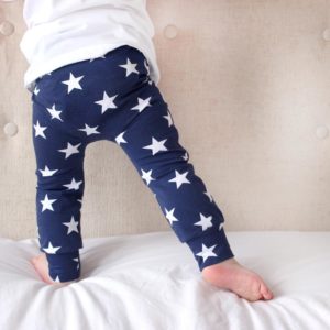 Navy star print baby leggings - made in the UK by Fred and Noah